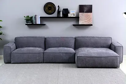 Pan Home Hurricane Modern 3-Seater Modular Sofa with Chaise - Grey