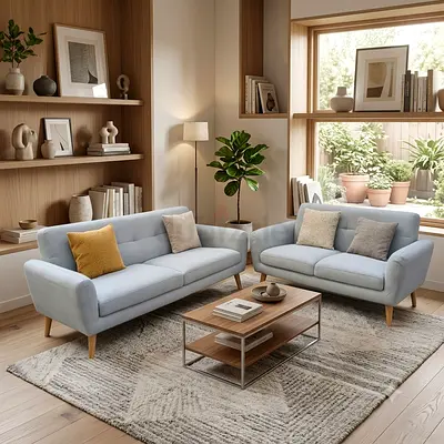 Light grey 2-piece sofa set with wooden legs - modern living room set