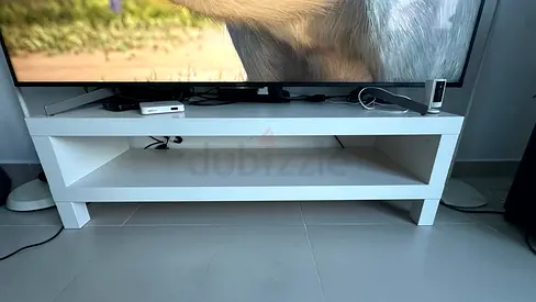 White TV Bench with Storage Shelf
