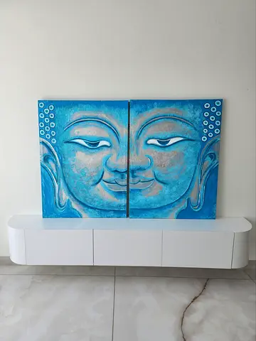 Blue Silver Buddha Paintings with Nazar Eye protection -2 pieces each 75x100cm