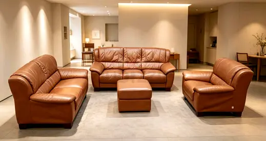 Genuine Leather 3+2+1 Sofa Set with Ottoman - Warm Tan