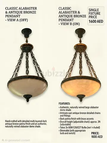 Classic Alabaster Antique Bronze Dome Pendant Light - Single Fixture