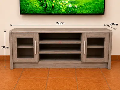 Wooden TV Cabinet / Media Console - 160cm, Grey Oak Finish