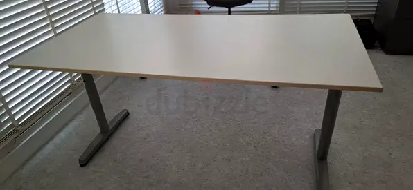 White office desk with metal legs — good condition
