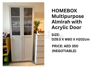 HOMEBOX Multipurpose Almirah with Acrylic Doors - 29.5x80x202cm