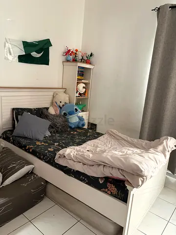 Single wooden bed frame with mattress and bedding (ready to use) from homes r us