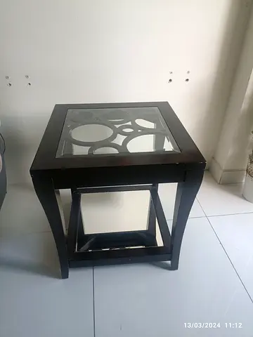 Dark Wood Side Table with Glass Inset - Good Condition
