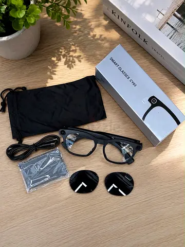Used Smart Glasses (CV03) with Case, Spare Lenses and USB Cable