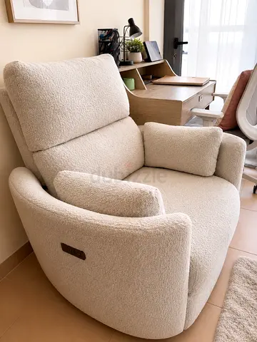 Gray boucle swivel recliner armchair - comfortable single seat
