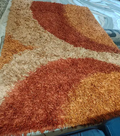 Used Shaggy Abstract Orange/Brown Area Rug - Good Condition