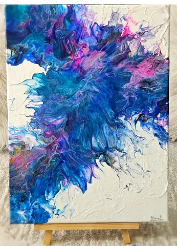 Abstract Fluid Acrylic Painting in Blues and Purples on Canvas