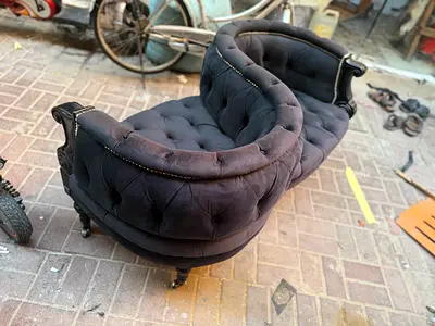 Marina home Classic Tufted S-Shaped Conversation Sofa in Black Velvet