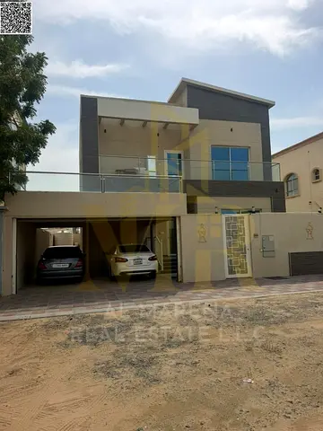 Residential villa for sale in Al Yasmin, Ajman | 3,230 sq ft | 5 bedrooms | Majlis and 2 living rooms | Balcony and garage | With air conditioning | P