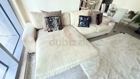 Light Beige L-Shaped Sofa with Chaise (3-seater) - Good Condition