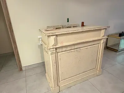 Solid Wood Vintage Style Home Bar Counter - Cream Distressed Finish