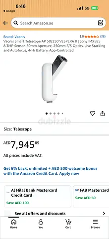Vaonis Smart Telescope AP 50/250 VESPERA II | Sony IMX585 8.3MP Sensor, 50mm Aperture, 250mm F/5 Opt