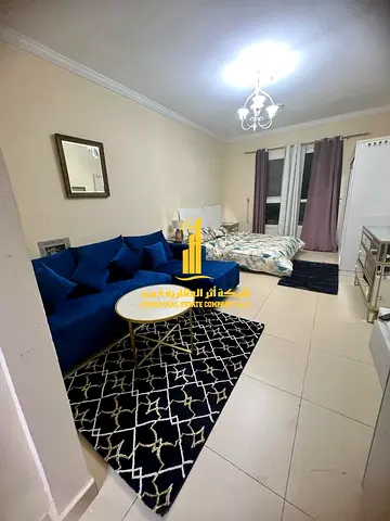 Luxury second-occupancy studio with separate kitchen and open view, fully furnished ✨ Ajman, Jasmine Towers. For monthly rent.