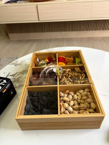 Wooden 6-Compartment Nut and Snack Organizer Box