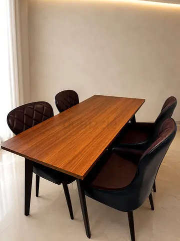 Modern Wooden Dining Table with 4 Leather Chairs