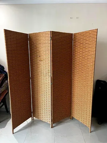 4-Panel Woven Room Divider Screen