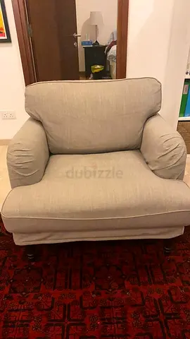Beige Upholstered Armchair - Comfortable Single Seat