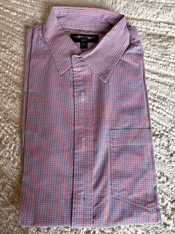 Checked button-up shirt, casual short sleeve, size large