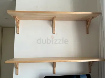 Wall-Mounted Pine Wood Shelves with Brackets - very Good Condition