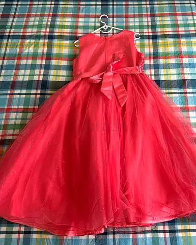 Girls Coral Tulle Party Dress with Bow - Age 10-14
