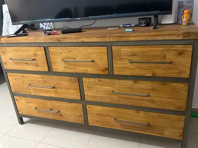 Solid Wood 7-Drawer Dresser with Metal Frame — Good Condition
