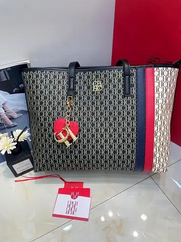 Master copy - CH Carolina Herrera Logo Tote Bag with Red Navy Stripe - Good Condition