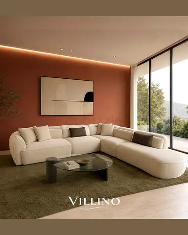 Beige Curved Modular L-Shaped Sofa - Comfortable Sectional (Villino)