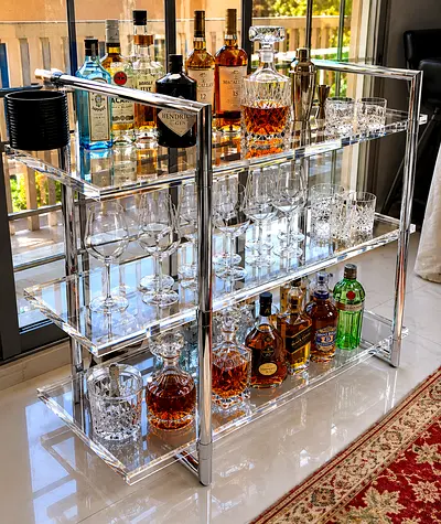 Marina Home Chrome and Acrylic 3-Tier Bar Trolley / Drinks Display Shelf - Excellent Condition