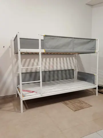 White Metal Bunk Bed with Fabric Panels — Good Condition