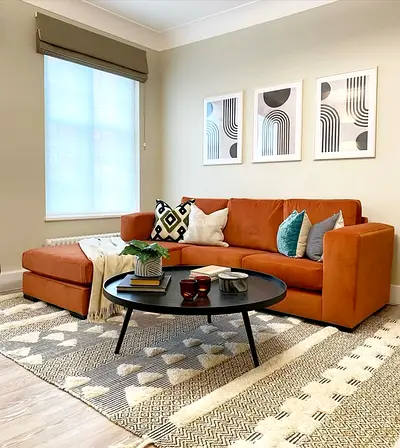 Rust Orange Corner Sofa with Chaise