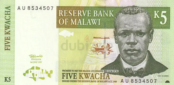 MALAWI 5 KWACHA BANKNOTE 1997
