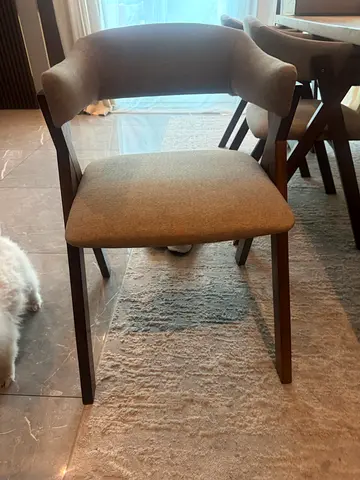 Set of 8 modern dining chairs with fabric upholstery and wooden frame