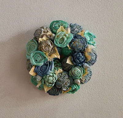 Decorative Flower Wall Wreath — Teal  Blue Sola Wood Bouquet