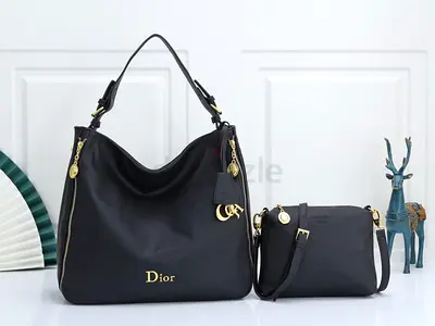 Master copy - Black Dior leather shoulder bag with matching crossbody pouch - set of 2