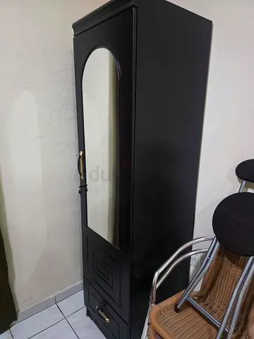 Tall black wardrobe with mirrored door - good condition