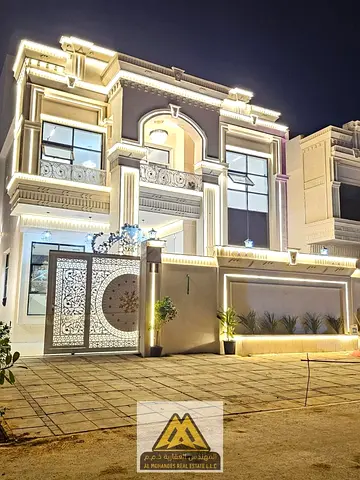 فيلا مستقلة كلاسيكية واجهة حجر خمس غرف نوم ماستر مع روف وشاملة الرسوم للبيع في الحليو 1 عجمان