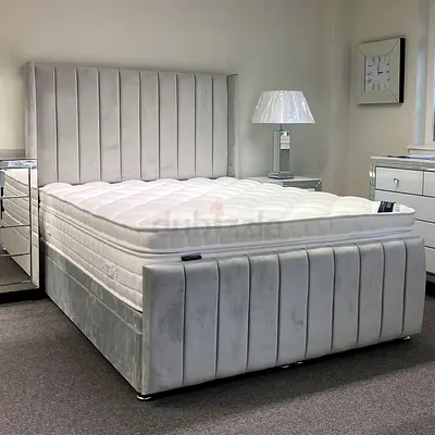 Luxury Fabric Bed Frame With Mattress Stylish Modern Design Headboard