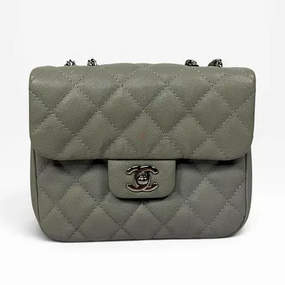 CHANEL MINI FLAP BAG IN GLACIER GREY CAVIAR LEATHER WITH SILVER HARDWARE