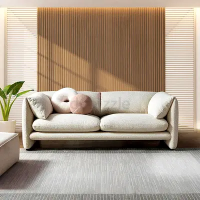 Beige boucle key armrest 3 seater sofa