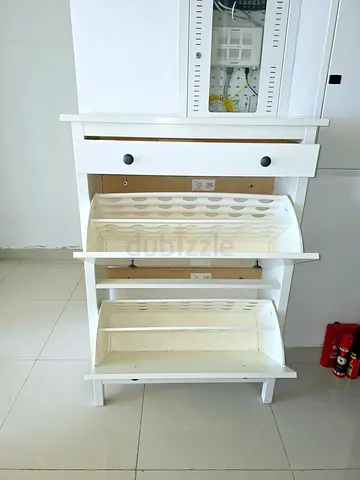 White Multi-Compartment Shoe Cabinet with Drawers