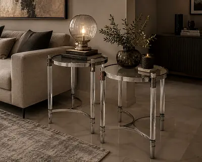 Marina Homes Set of 3  Round Chrome  Glass Side Tables