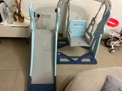 Kids indoor slide and swing set - light blue, good condition
