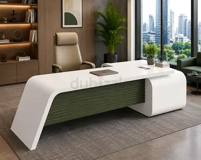 White Contemporary Executive L-Shaped Desk with Movable Drawer | Office Desk UAE