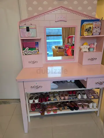 Pink Childrens Dressing Table with Mirror and Drawers