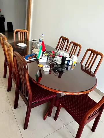 Wooden 8-Seater Dining Table with Glass Top and Chairs