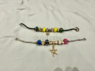 Two charm bracelets with beads and starfish charm - casual boho style